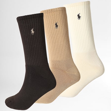 Polo Ralph Lauren - Lot De 3 Paires De Chaussettes Original Player Marron Beige Clair Beige Foncé