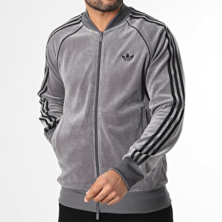 Adidas Originals - Veste Zippée Velours A Bandes SST JX1562 Gris Anthracite