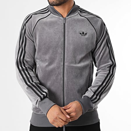 Adidas Originals - Veste Zippée Velours A Bandes SST JX1562 Gris Anthracite