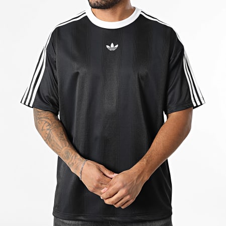 Adidas Originals - Tee Shirt A Bandes Jacquard Jersey JW5876 Noir Blanc