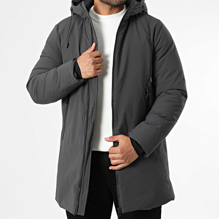 Kymaxx - Parka Capuche Longue Gris Anthracite
