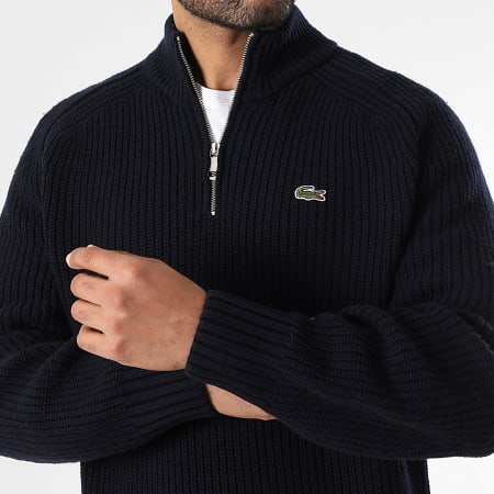 Lacoste - Pull Col Zippé Logo Brodé Crocodile Bleu Marine