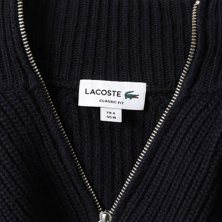 Lacoste - Pull Col Zippé Logo Brodé Crocodile Bleu Marine