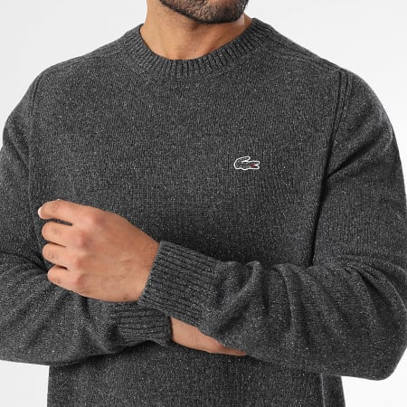 Lacoste - Pull Logo Brodé Crocodile Ton Sur Ton Gris Anthracite Chiné