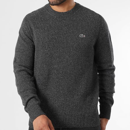Lacoste - Pull Logo Brodé Crocodile Ton Sur Ton Gris Anthracite Chiné