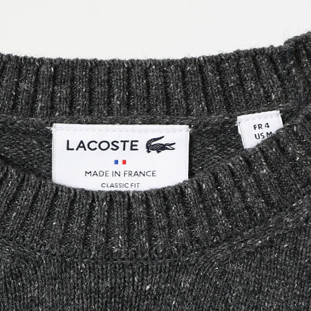 Lacoste - Pull Logo Brodé Crocodile Ton Sur Ton Gris Anthracite Chiné