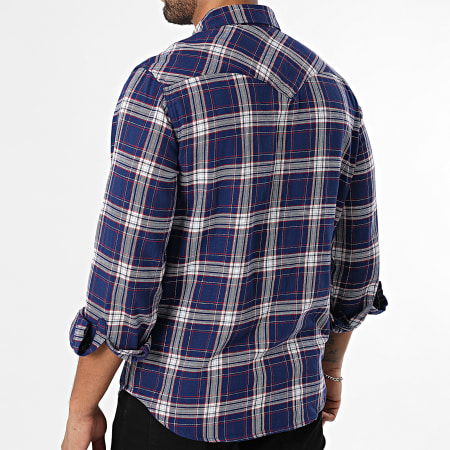 Long Sleeve Checkered Shirt 85744 Navy Blue Silver