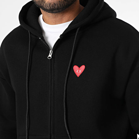 Luxury Lovers - Conjunto Sudadera con cremallera con capucha y pantalón pantalón chándal Red Heart Bordado Negro