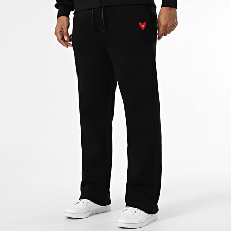Luxury Lovers - Conjunto Sudadera con cremallera con capucha y pantalón pantalón chándal Red Heart Bordado Negro