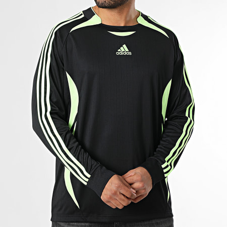 Adidas Sportswear - Tee Shirt Manches Longues A Bandes Teamgeist JW5908 Noir Vert Fluo