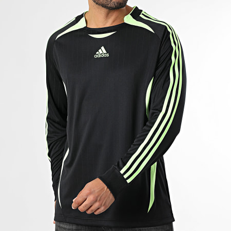Adidas Sportswear - Tee Shirt Manches Longues A Bandes Teamgeist JW5908 Noir Vert Fluo