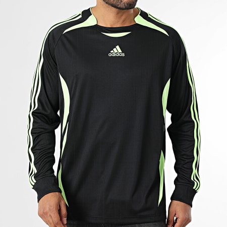 Adidas Sportswear - Tee Shirt Manches Longues A Bandes Teamgeist JW5908 Noir Vert Fluo