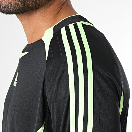 Adidas Sportswear - Tee Shirt Manches Longues A Bandes Teamgeist JW5908 Noir Vert Fluo