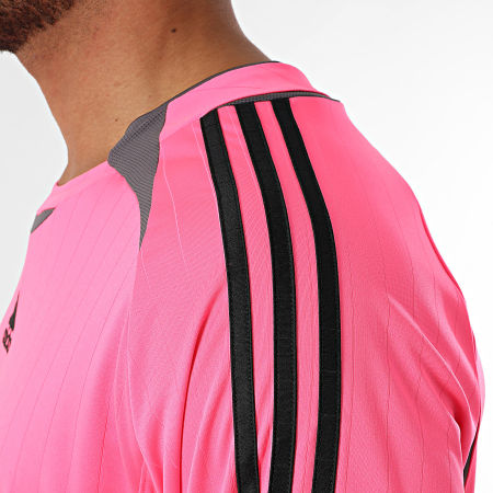 Adidas Sportswear - Tee Shirt Manches Longues A Bandes Teamgeist JW5910 Rose Fluo