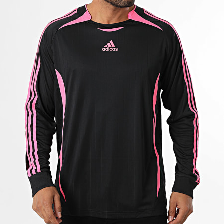 Adidas Sportswear - Tee Shirt Manches Longues A Bandes Teamgeist JW5907 Noir Rose Fluo