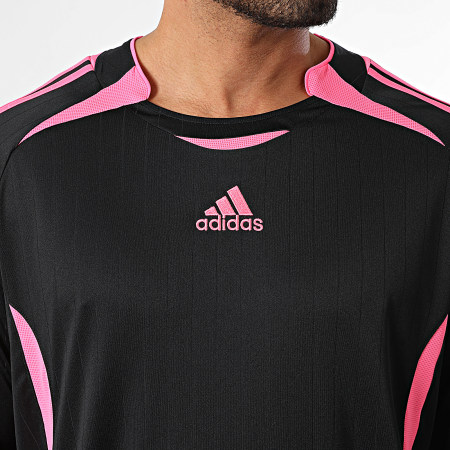Adidas Sportswear - Tee Shirt Manches Longues A Bandes Teamgeist JW5907 Noir Rose Fluo