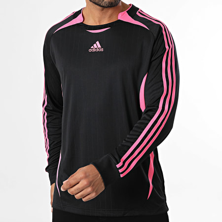 Adidas Sportswear - Tee Shirt Manches Longues A Bandes Teamgeist JW5907 Noir Rose Fluo