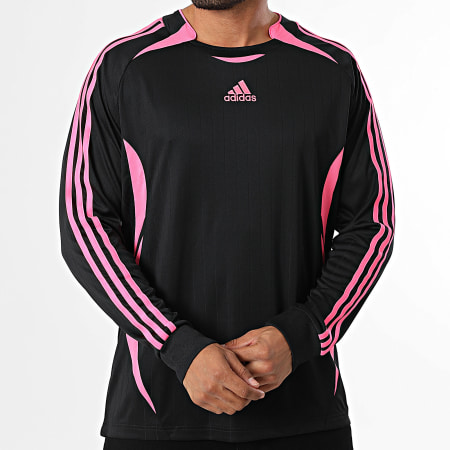 Adidas Sportswear - Tee Shirt Manches Longues A Bandes Teamgeist JW5907 Noir Rose Fluo