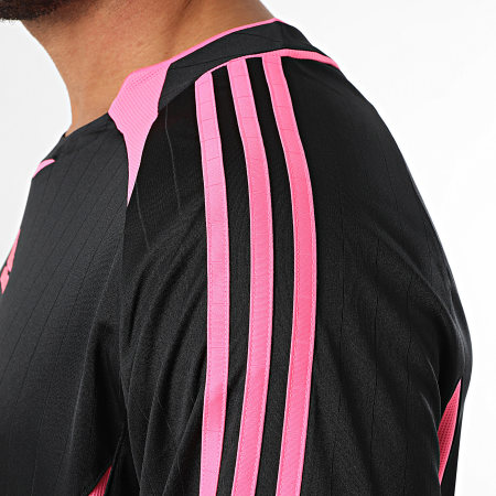 Adidas Sportswear - Tee Shirt Manches Longues A Bandes Teamgeist JW5907 Noir Rose Fluo