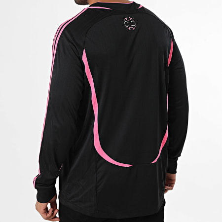 Adidas Sportswear - Tee Shirt Manches Longues A Bandes Teamgeist JW5907 Noir Rose Fluo