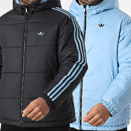 Adidas Originals - Doudoune Capuche A Bandes Adic Reversible JW5846 Noir Bleu Clair