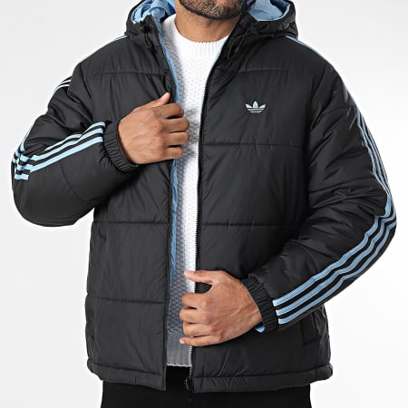 Adidas Originals - Doudoune Capuche A Bandes Adic Reversible JW5846 Noir Bleu Clair