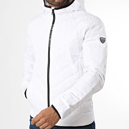 EA7 Emporio Armani - Veste Zippé Capuche 8NPB14-PNE1Z Blanc Argenté