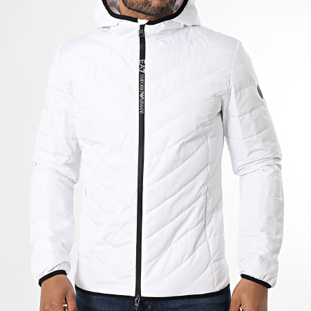 EA7 Emporio Armani - Veste Zippé Capuche 8NPB14-PNE1Z Blanc Argenté