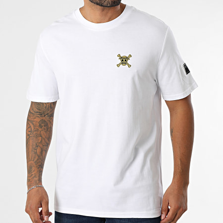 One Piece - Tee Shirt Oversize Large Patch Brodé Or Blanc