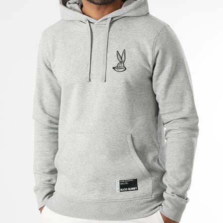 Looney Tunes - Sweat Capuche Patch Brodé Bugs Bunny Gris Chiné