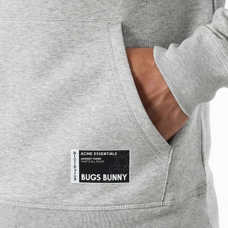 Looney Tunes - Sweat Capuche Patch Brodé Bugs Bunny Gris Chiné