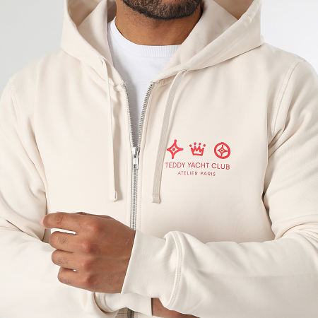 Teddy Yacht Club - Sweat Zippé Capuche Atelier Paris Beige Rouge