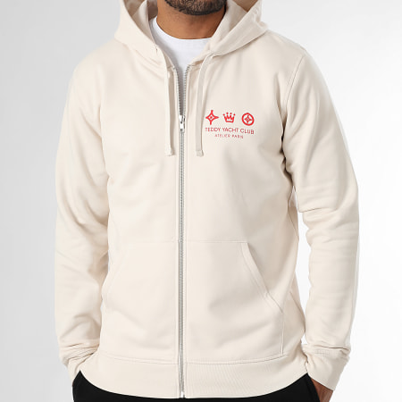 Teddy Yacht Club - Sweat Zippé Capuche Atelier Paris Beige Rouge