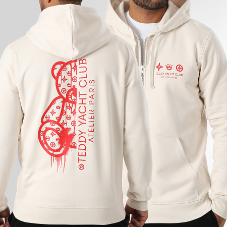 Teddy Yacht Club - Sweat Zippé Capuche Atelier Paris Beige Rouge