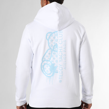 Teddy Yacht Club - Sweat Zippé Capuche Atelier Paris Blanc Bleu Ciel