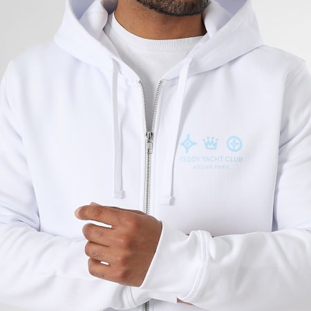 Teddy Yacht Club - Sweat Zippé Capuche Atelier Paris Blanc Bleu Ciel