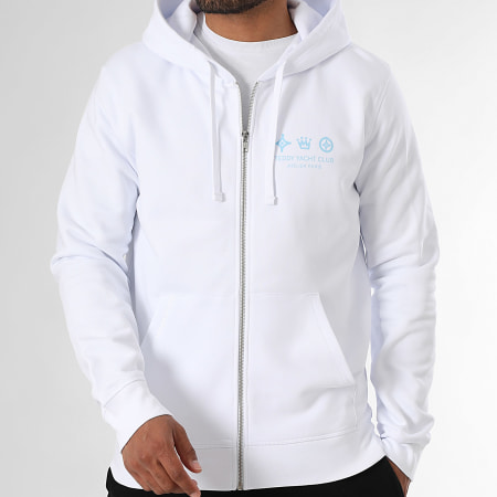 Teddy Yacht Club - Sweat Zippé Capuche Atelier Paris Blanc Bleu Ciel