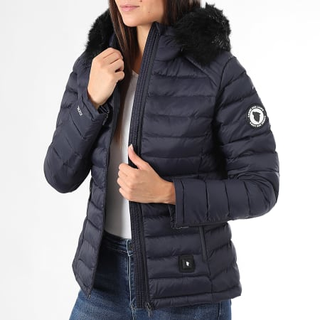 Comme Des Loups - Chaqueta de pluma cálida con capucha Victoria Azul Marino Negro Mujer