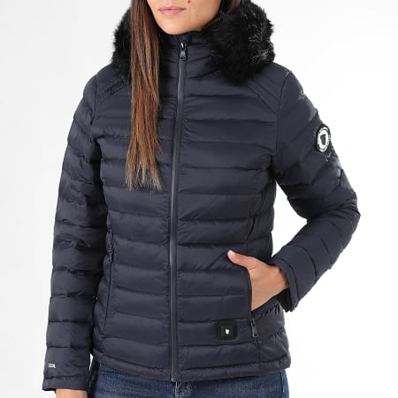 Comme Des Loups - Chaqueta de pluma cálida con capucha Victoria Azul Marino Negro Mujer