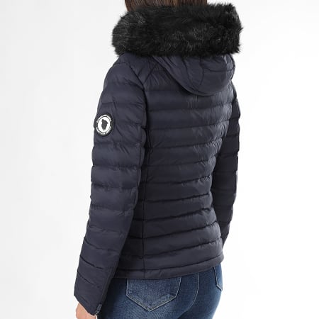 Comme Des Loups - Chaqueta de pluma cálida con capucha Victoria Azul Marino Negro Mujer