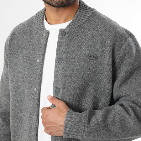 Lacoste - Chaqueta con botones y logotipo bordado en cocodrilo tono sobre tono Gris