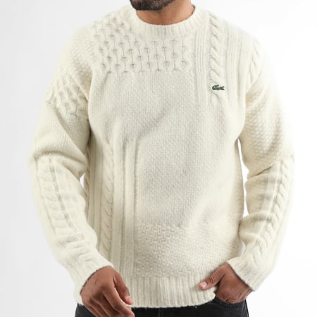 Lacoste - Pull Relaxed Fit Logo Brodé Crocodile Beige