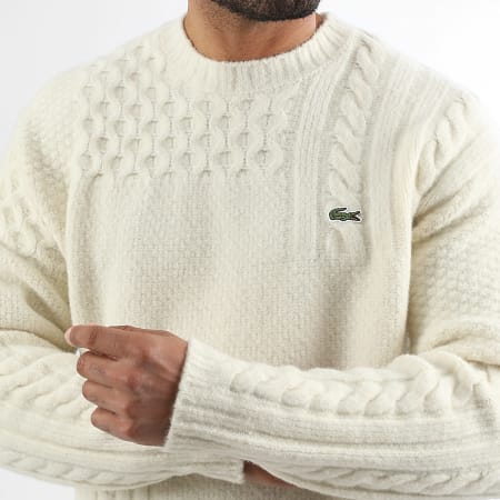 Lacoste - Pull Relaxed Fit Logo Brodé Crocodile Beige