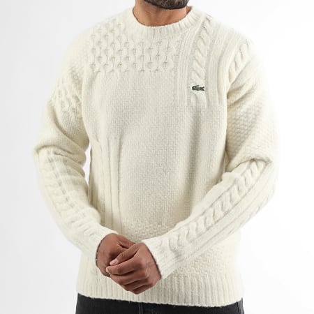 Lacoste - Pull Relaxed Fit Logo Brodé Crocodile Beige
