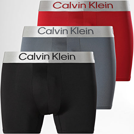 Calvin Klein - Juego de 3 Boxers 4124 Rojo Gris Carbón Negro