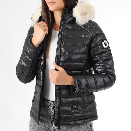 Comme Des Loups - Chaqueta de pluma cálida con capucha Victoria Women's Black White