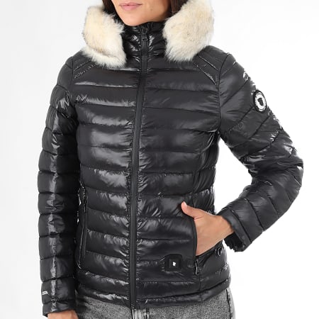 Comme Des Loups - Chaqueta de pluma cálida con capucha Victoria Women's Black White