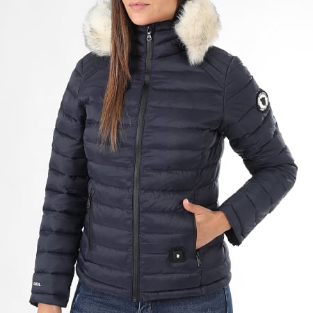 Comme Des Loups - Chaqueta de pluma cálida con capucha Victoria Mujer Azul Marino Blanco