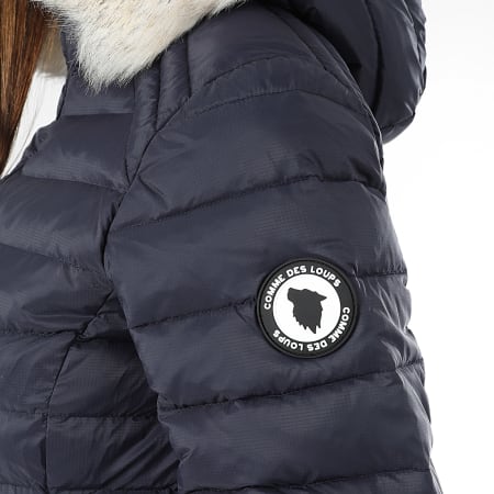 Comme Des Loups - Chaqueta de pluma cálida con capucha Victoria Mujer Azul Marino Blanco