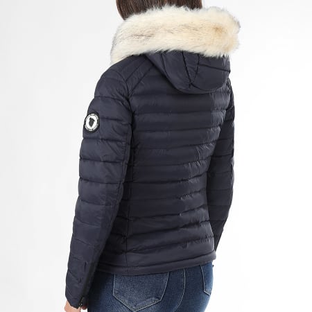 Comme Des Loups - Chaqueta de pluma cálida con capucha Victoria Mujer Azul Marino Blanco